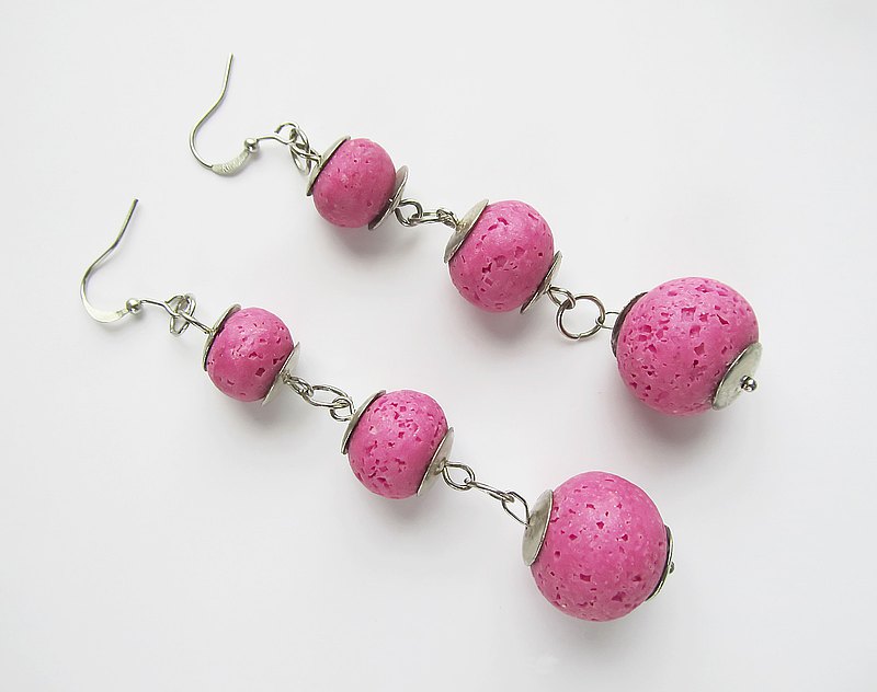 Dangle earrings Pink drop earrings Beaded long earrings Mauve earring Geometric  最新