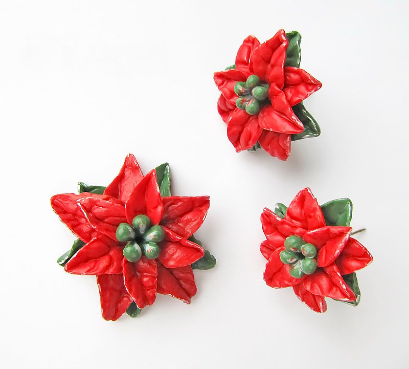 Poinsettia flower jewelry Poinsettia earrings Poinsettia pendant Red flower stud  最新