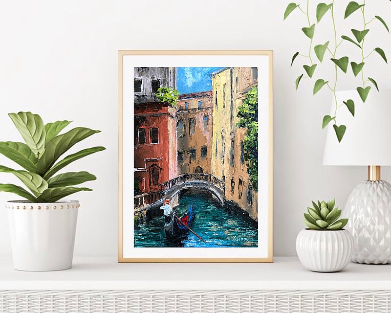 Original Venice Landscape Oil Painting On Canvas Cityscape Textured Impasto Art  最新