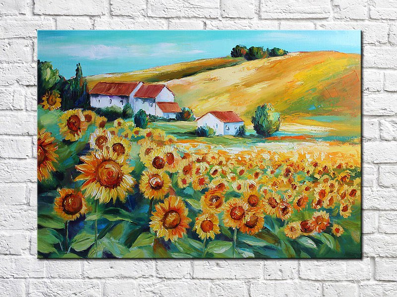 Sunflowers Oil Painting Tuscany Artwork Landscape Original Art Italy Art  最新