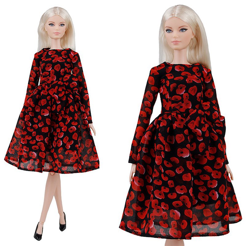 ELENPRIV  chiffon poppy printed dress for Barbie doll 30cm 11 1/2 in. dolls  最新