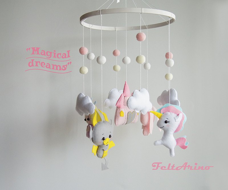 Unicorn baby mobile, Dragon baby mobile, Cot mobile, Nursery baby mobile  最新