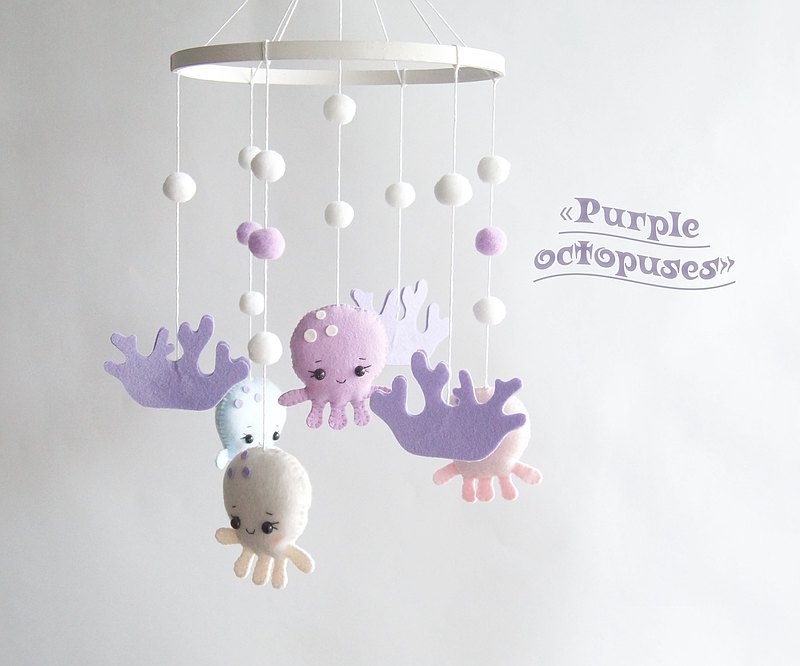 Octopus baby mobile, Felt baby mobile, Cot mobile, Nursery baby mobile  最新