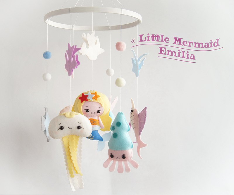 Mermaid baby mobile, Girl baby mobile, Cot mobile, Nursery baby mobile  最新