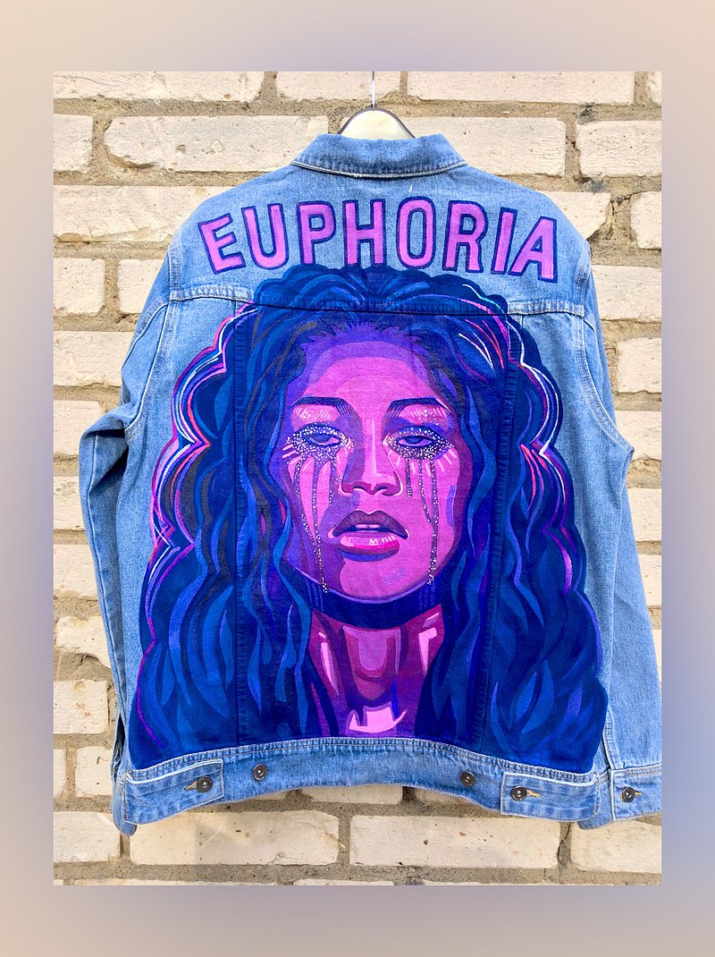 Painted Denim Jacket Handmade Euphoria, Zendaya  最新