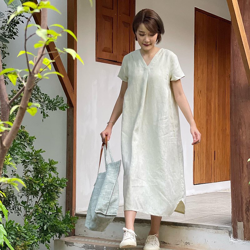 Pansy Dress : Breathable  Linen Dresses Short Sleeves  最新