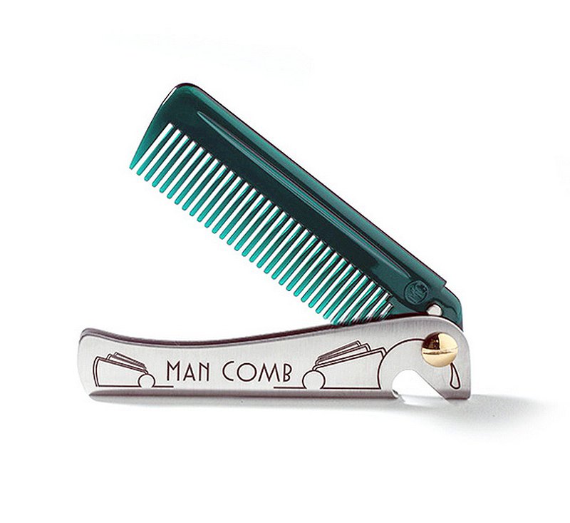 The Man Comb Tough&Compact Flip Comb 雷射雕花開瓶口袋扁梳/綠  最新