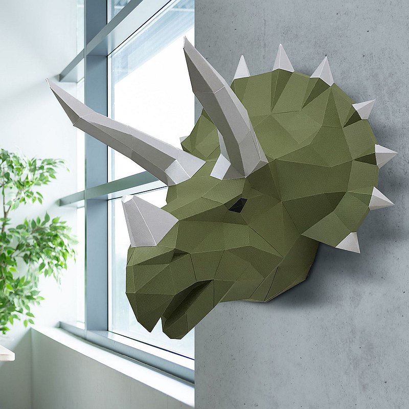 DINOSAUR TRICERATOPS green | papercraft kit | Wall Hanging | 3d puzzle  最新