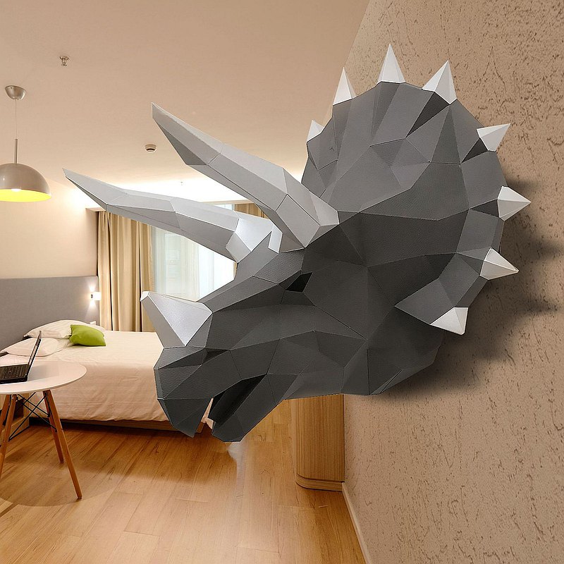 DINOSAUR TRICERATOPS graphite | papercraft kit | Wall Hanging | 3d puzzle  最新