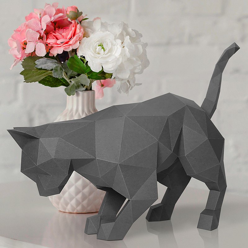 CAT papercraft pre cut kit | 3D grey CAT paper sculpture | 3d puzzle  最新