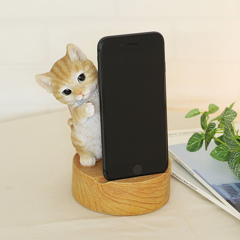 Devalier ca218y [Genuine] Cat figurine Tea tabby smartphone stand Made of resin Father's Day gift Cute birthday gift  最新